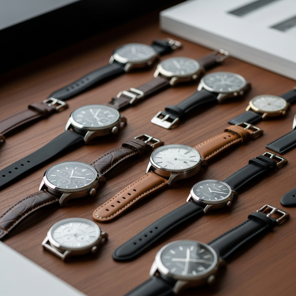 Piyasa trendlerini gösteren ve çeşitli saat modellerinin bulunduğu bir ürün katalogu görüntüsü