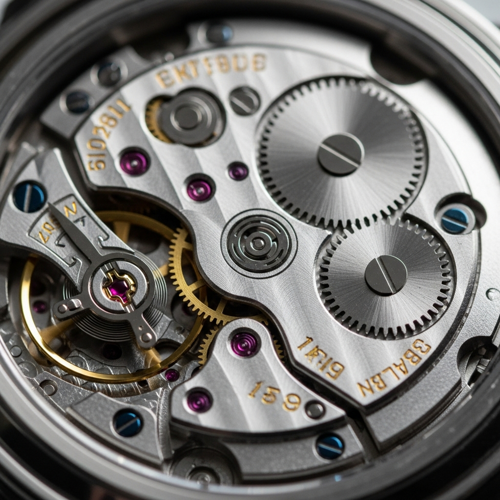 gelişmiş otomatik saat mekanizması ve rotor detayını gösteren yüksek çözünürlüklü bir görüntü