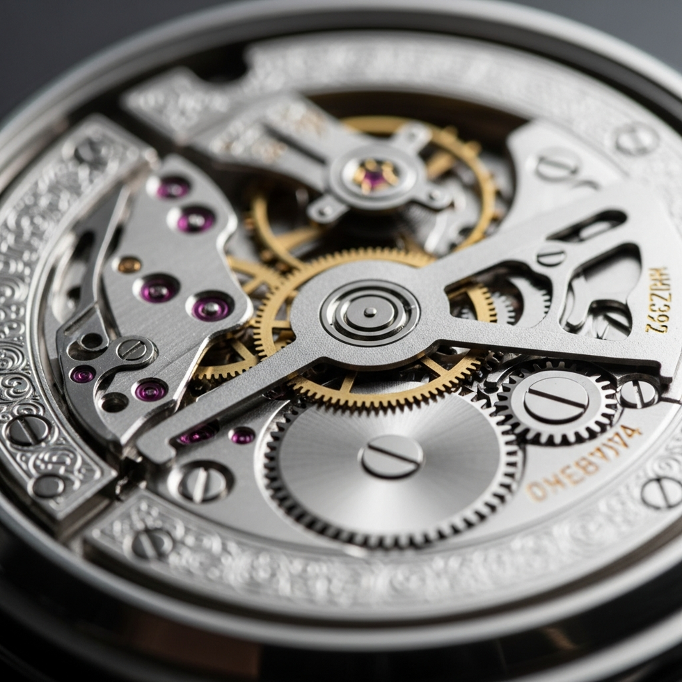 özellikle zarif ve komplike detaylara sahip otomatik saat mekanizması görüntüsü