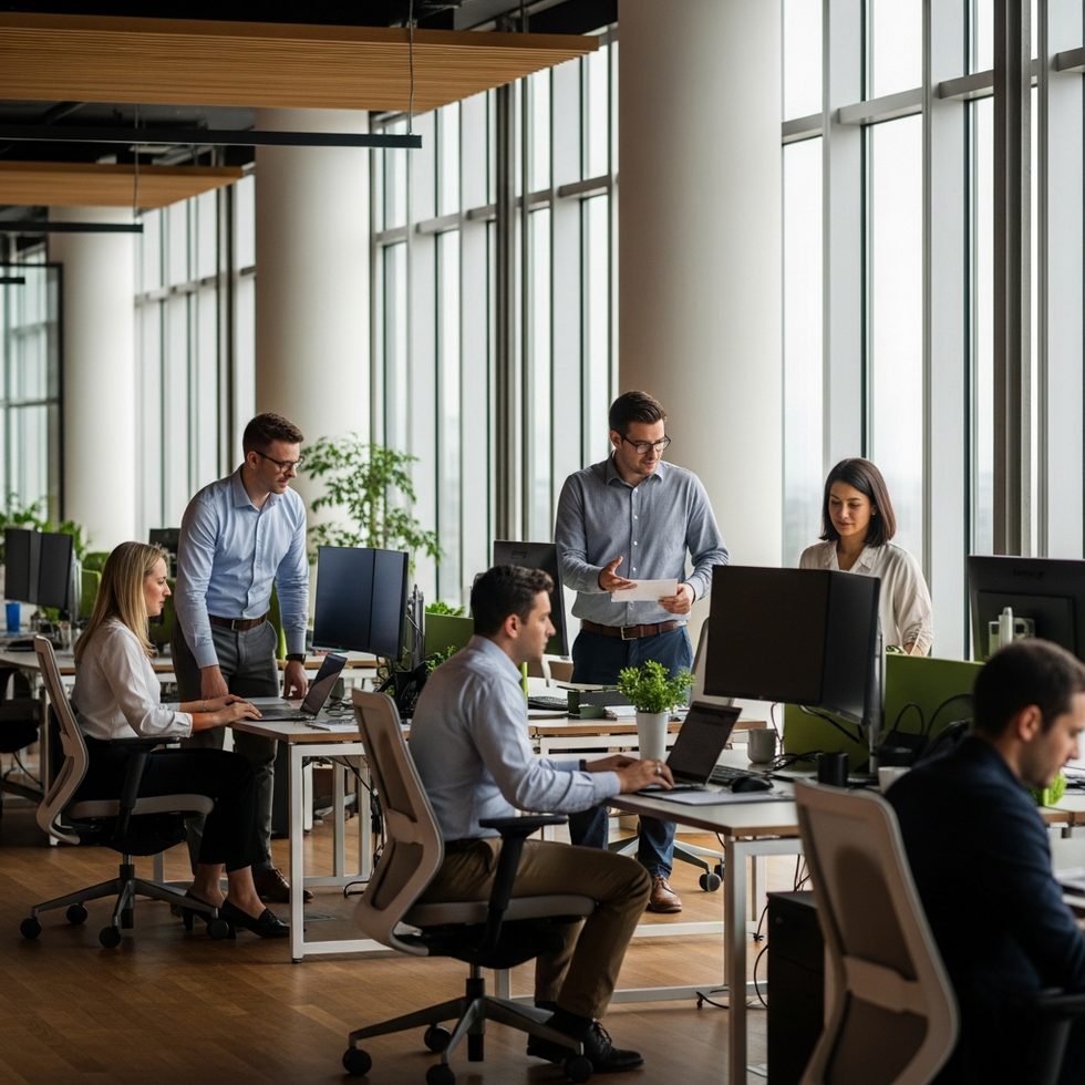 İş ve yaşam dengesini sağlayan modern ofis ortamları ve insanların etkileşimi