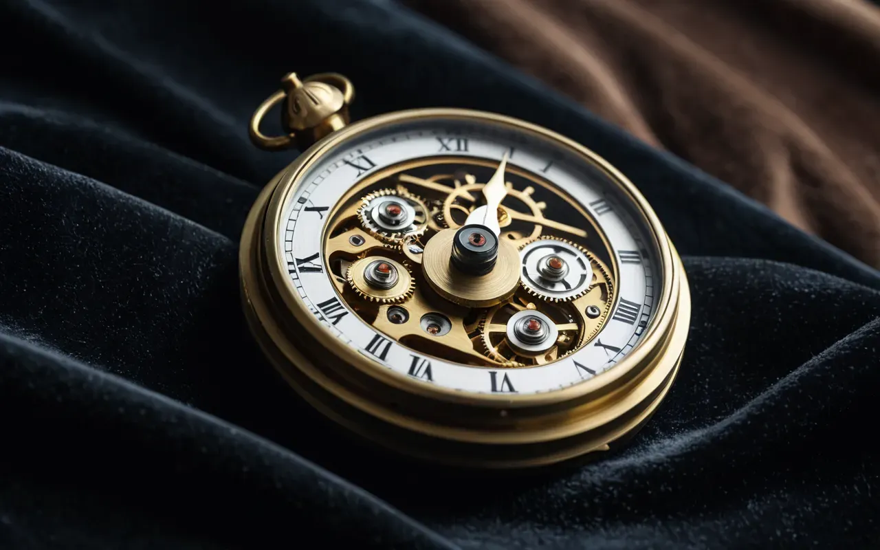 saat parçaları A close-up of an intricate mechanical clock movement with brass gears and a single isolated bell component resting on a dark velvet cloth under soft studio lighting.
