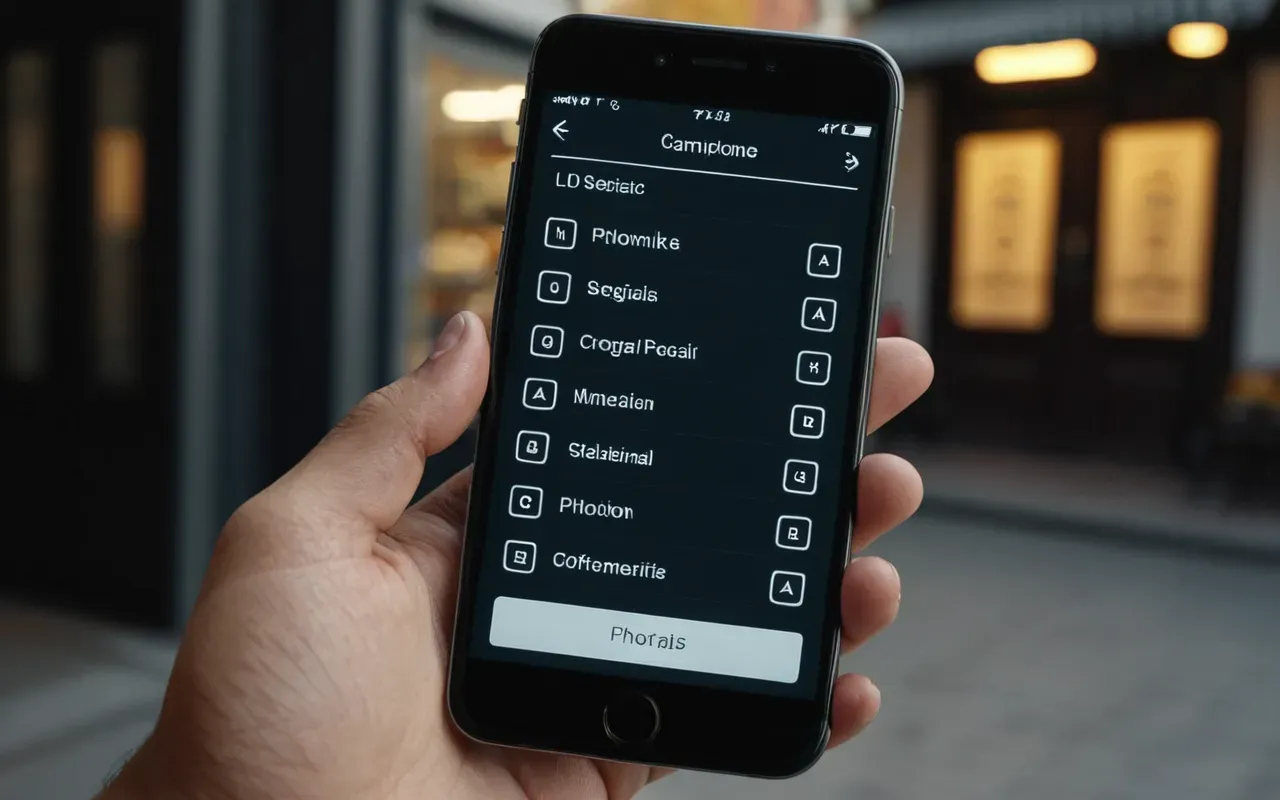 A close up view of a modern smartphone held in hand showing the settings menu interface with clear toggle switches visible under soft studio lighting without any readable text or numbers on screen.