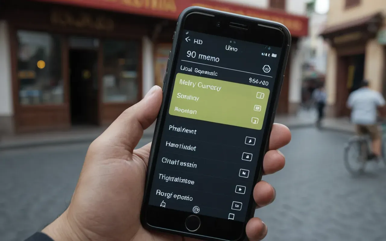 telefon ekranı ayarı A close-up view of a person's hand holding a modern smartphone displaying the settings menu. The focus is on the user interface elements and the precise interaction with the touch screen in a well-lit indoor space.