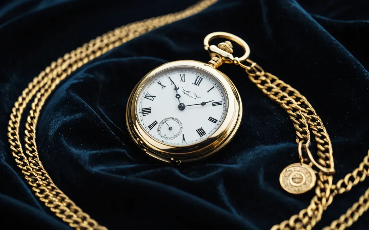 lüks otomatik saatler A luxurious antique pocket watch resting on a dark velvet cloth with soft studio lighting highlighting the intricate gold engraving and glass crystal details.