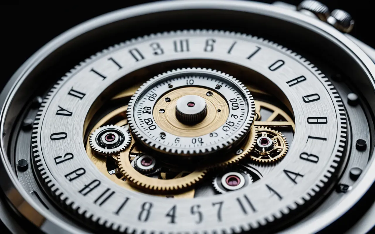 A macro shot of a watch movement showing gears and balance wheel with intricate details under bright white light.