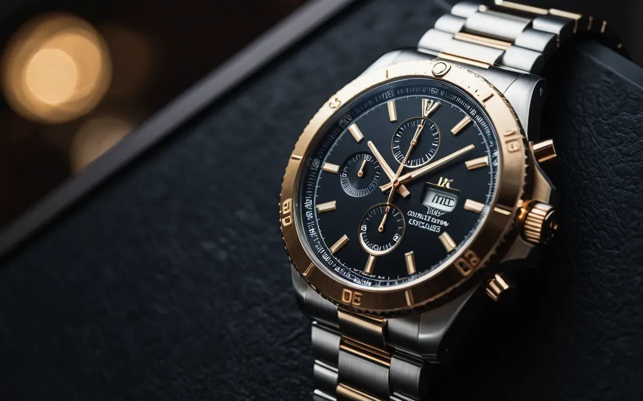Modern luxury watch collection displayed on a clean dark surface with soft ambient lighting highlighting the metallic finishes and intricate mechanical details without any visible text or branding elements