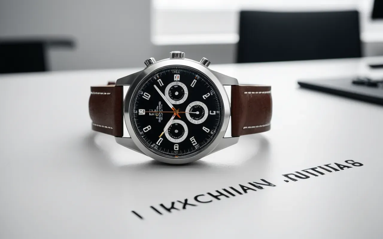 A modern minimalist workspace with a clean white desk surface featuring an open wristwatch case back revealing the intricate internal components under soft diffused studio lighting in high resolution editorial style without any text or numbers.