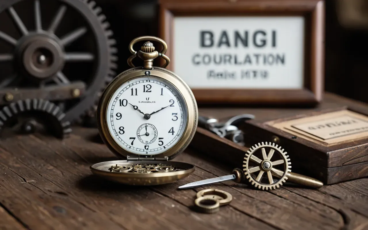 tarihi saat mekanizması detayları A weathered brass pocket watch resting on a wooden table next to vintage gears and tools in soft natural light with a blurred background showing no text or logos.