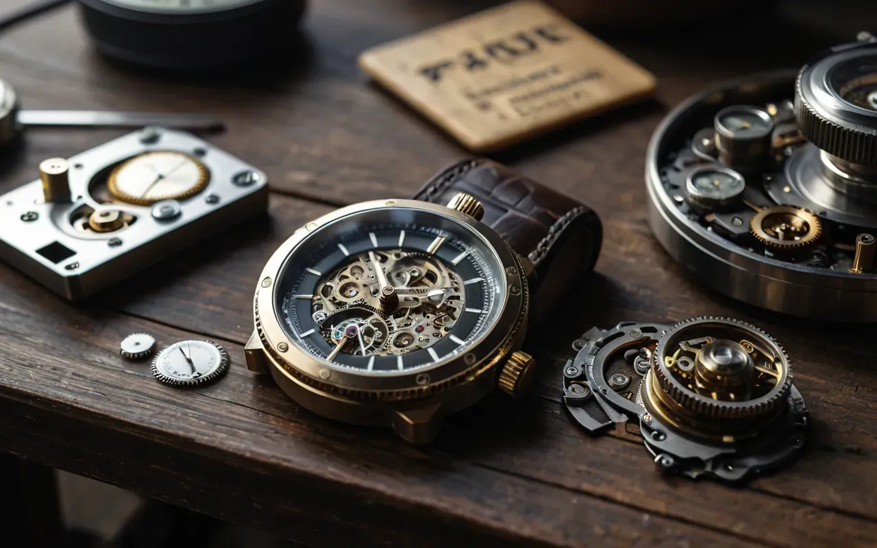 mekanik saat hassasiyeti dijital zamanlayıcı A well-lit workshop table with a disassembled mechanical watch movement showing intricate gears and springs next to a modern digital chronometer device, emphasizing the contrast between analog precision and digital timing in soft daylight.