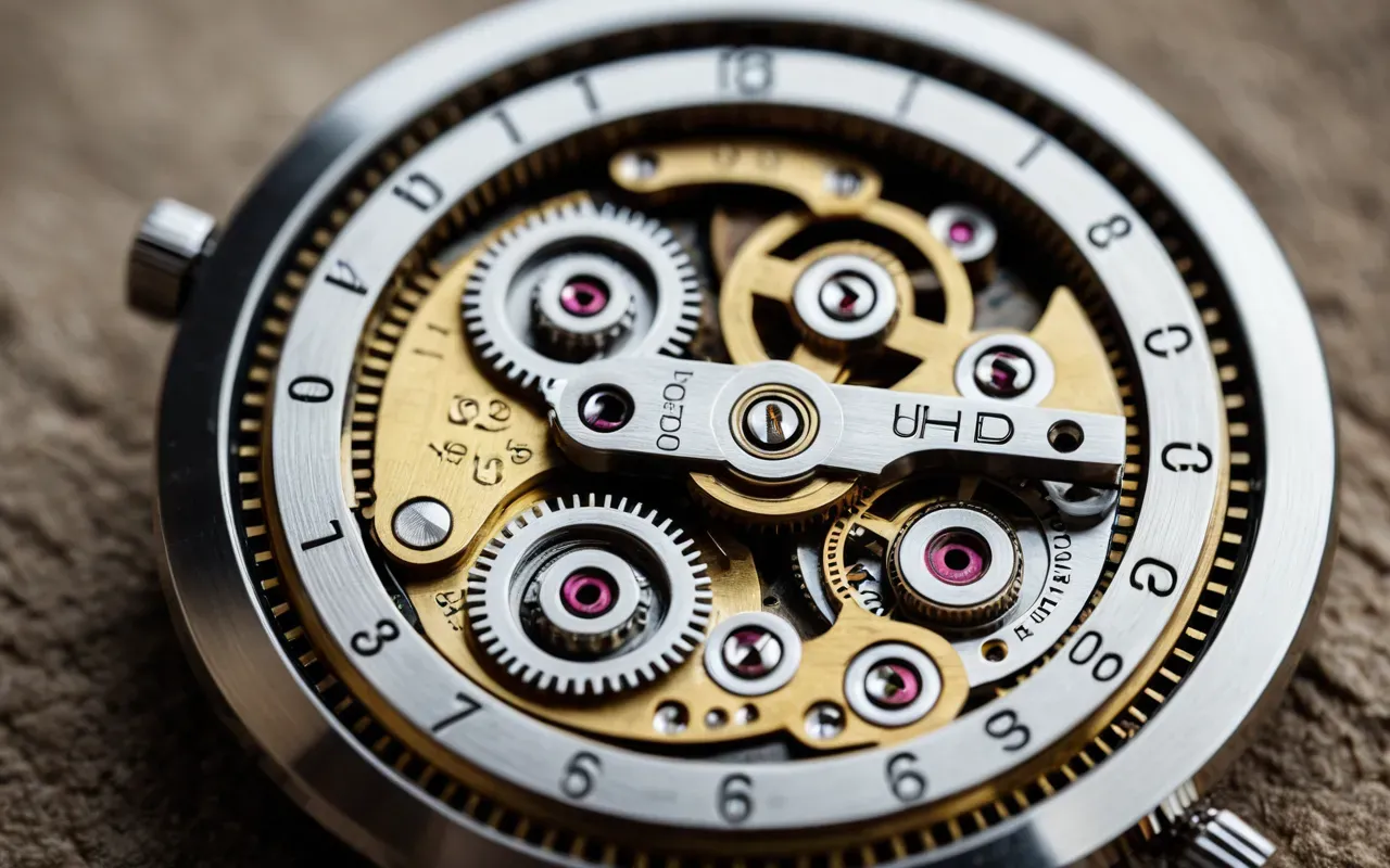 yay sistemi Close-up of a watch spring mechanism, intricate coiled spring, macro photography, neutral background